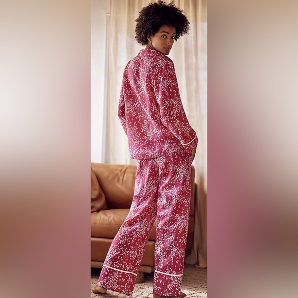 Anthropologie Papinelle Cheri Blossom Full Length Pajama Set Size L Silk Blend - Picture 15 of 16